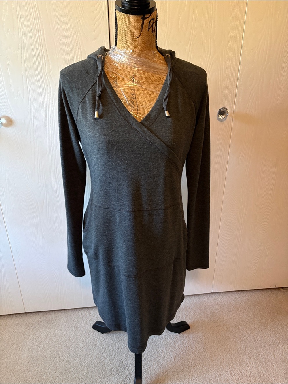 Dakini Charcoal Hooded Wrap-Front Dress